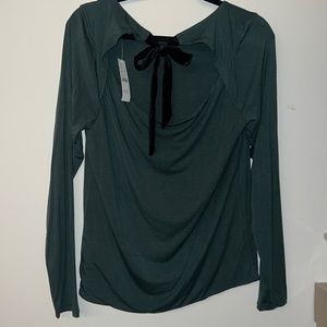NWT J.Crew L FormKnit Open Back Top w/Velvet Bow in vintage pine green
